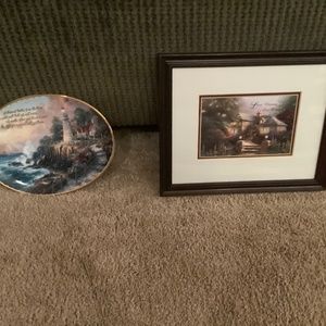 Thomas Kinkade decorative plate and framed picture